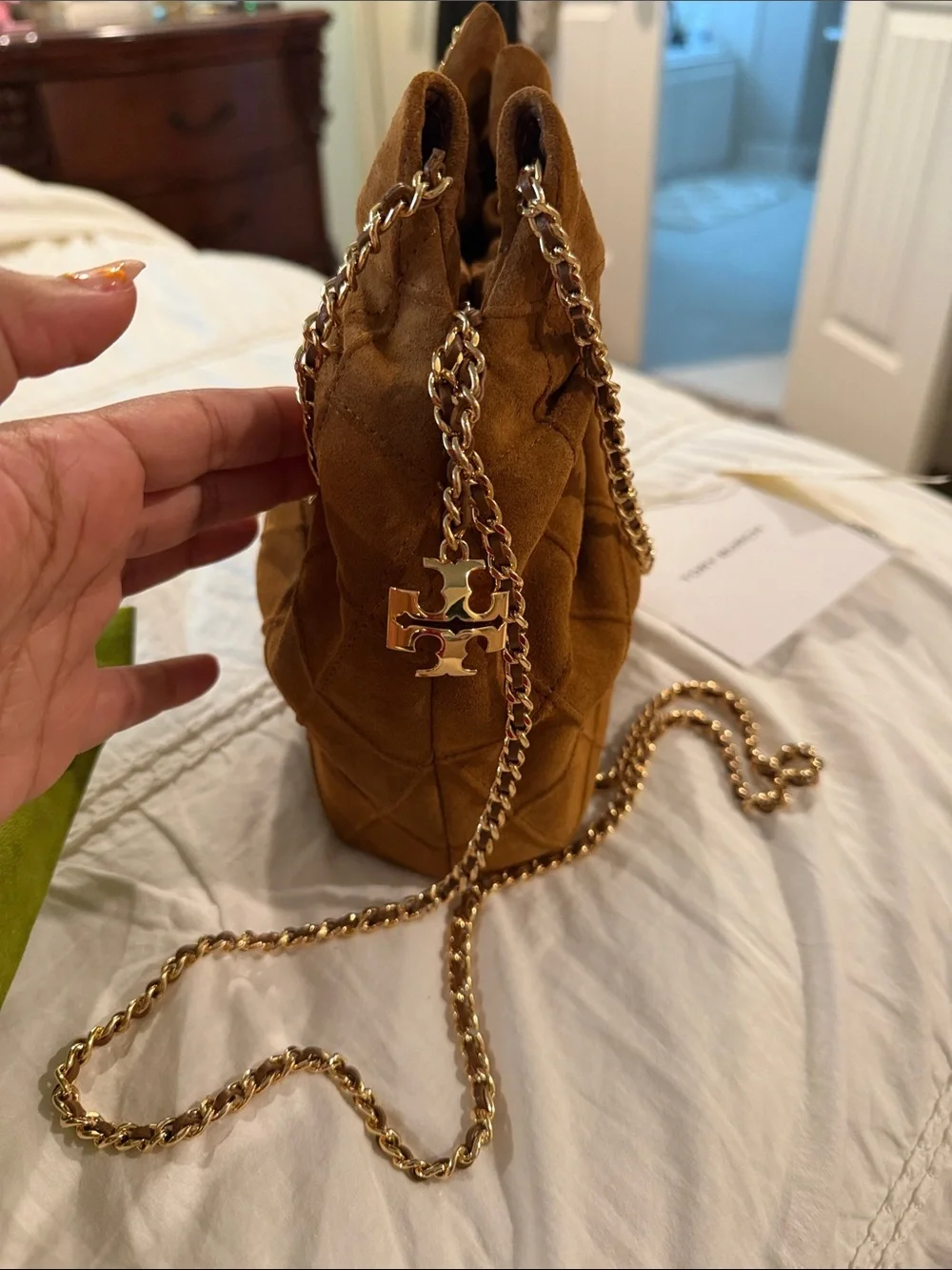Tory Burch Fleming Chestnut Suede leather  mini hobo  Bag